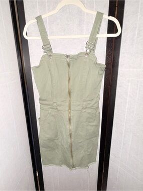 Tinseltown Olive Green Zip-Front Pinafore Mini Dress